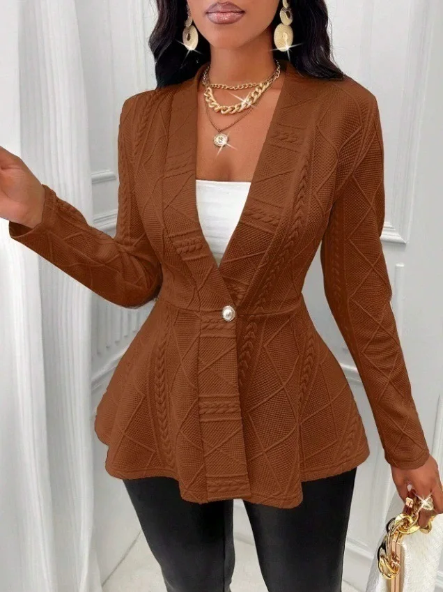 Verdickte Herbst-Winterjacke für Damen 2022, stilvolles, langärmliges, schmal geschnittenes, strukturiertes Muster mit einem Knopf – Detail 17