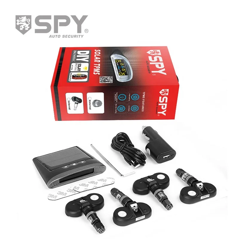 Шпионская Беспроводная TPMS на солнечной энергии универсальная с 4 внутренними датчиками в режиме реального времени система TPMS дисплей 4 шин давление и температура
