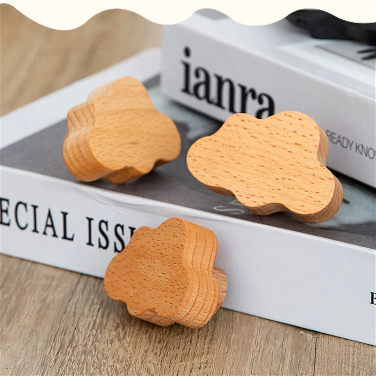 SEMOIC 6PCS Cloud Shape Furniture Handles Moon Drawer Wooden Knobs Cloud Children Decoration Cabinet Wood Pulls Knobs Set