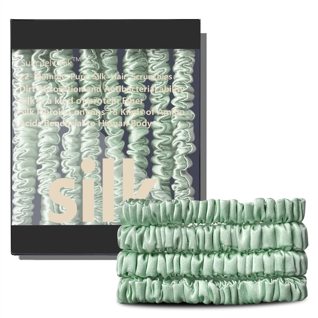4-teiliges Set aus 100 % Seide, Haargummis, hochwertige Haargummis (22 Momme), Haarbänder für Damen und Mädchen, Haarschmuck – Detail 12