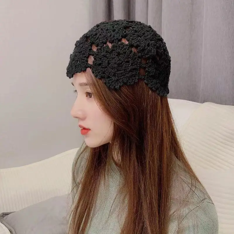 thumbnail image 1 of Gorro tejido a mano para mujer, gorros de lana de punto con huecos finos para primavera y otoño, Jersey a la moda para verano, gorro para palmaditas en la calle, 1 of 5