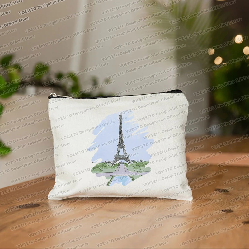 Paris Eiffel Tower Printing  Makeup Bag Travel Neceser Toiletry Organizer Pouch Female Canvas Zipper Cosmetic Bags Best Gift 4
