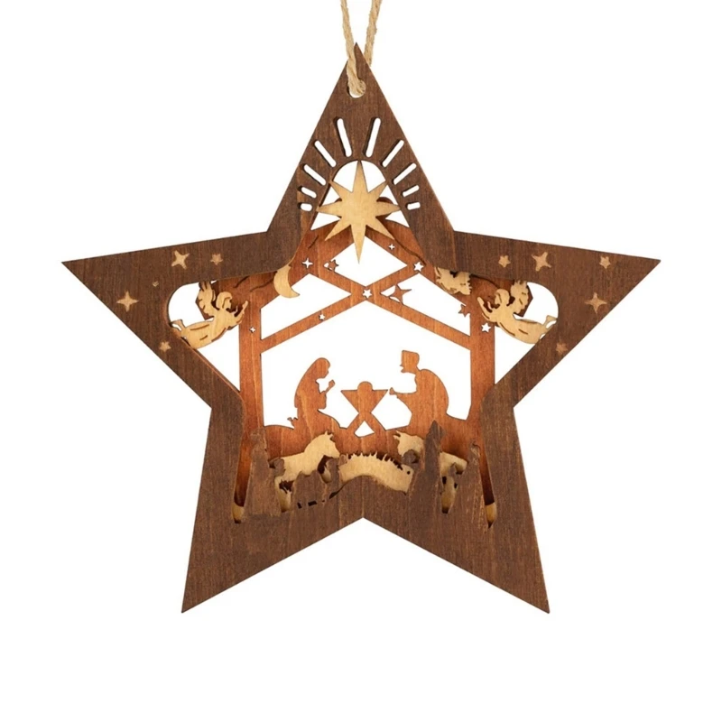 

Nativity Scene Ornaments Wood Hanging Decorations Christmas Tree Holiday Decor R7UB