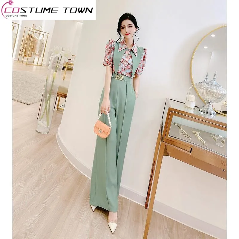 2023 New Women's Suit Summer Design Sense Floral Shirt Suit High Waist Wide Leg Pants Commuting Two-piece Set