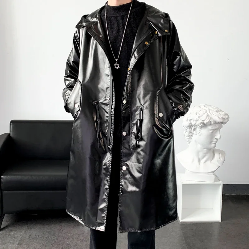 Autumn and Winter New Windbreaker Men's Long Coat Night Show Bright Face Cool Windbreaker Hoodie Long Jackets for Men Warmth Coat Waterproof Windbreaker Jacket Casual Men Jacket Outdoor Jackets