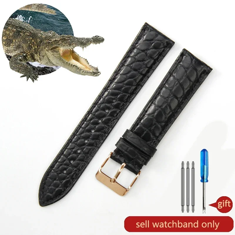 Correa de reloj de piel de cocodrilo de cuero genuino para hombre y mujer, hebilla de mariposa con aguja para Mido Longines Famous Master Omega IWC Watchband