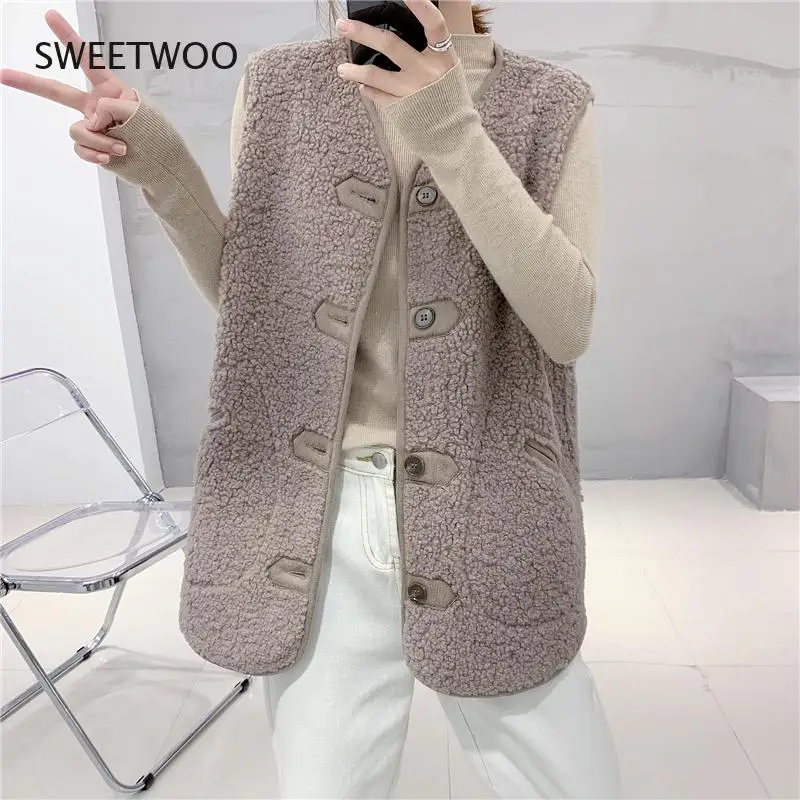 Lamb Hair Women's Vest 2021 Autumn New Korean Loose Women's Coat Fur Suede Jacket Sleeveless Single-Breasted Parkas Waistcoat