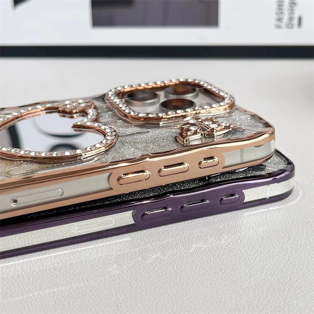Luxury Electroplate Love Butterfly Diamond Phone Case For IPhone 16 15 14 13 12 11 Pro Max Transparent Glitter Mirror Back Cover