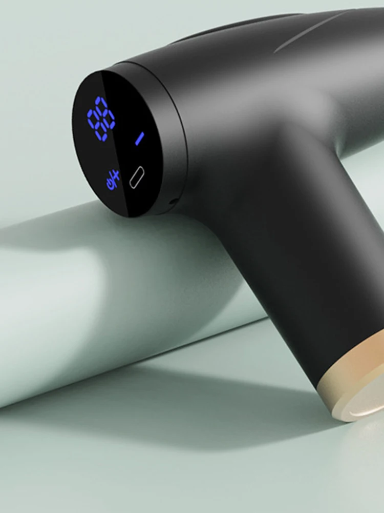 Schwarzes 4-Kopf-Mini-Faszien-Mehrstufen-Pistole zur Muskelentspannung, Massagegerät, tragbares Vibrationsmassagegerät_voghion.com