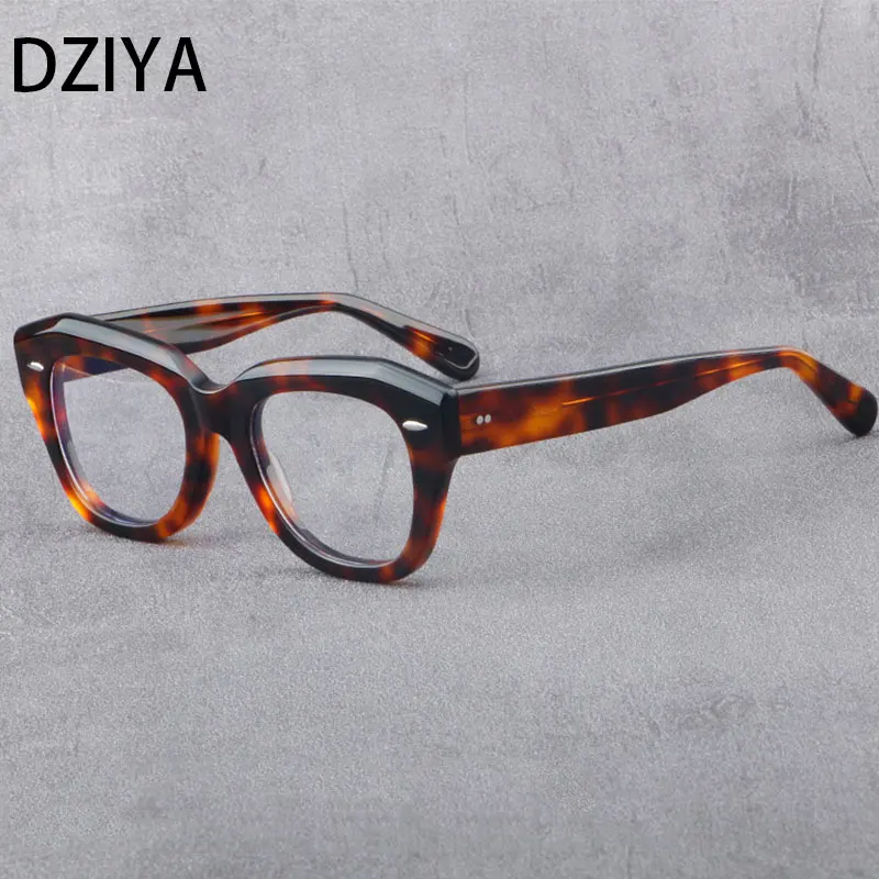 

Vintage High Quality Acetate Flat Mirror Big Frame Women Optical Spectacle Frame Men Popular Brand Rivet Glasses Frame 61015