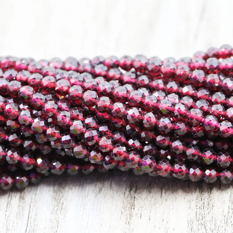 100% Natural Red Garnet Stone Quartz Faceted Pyrope Crystal Gemstone Loose Bead 2/3/4MM For Jewelry Making DIY Bracelet Necklace