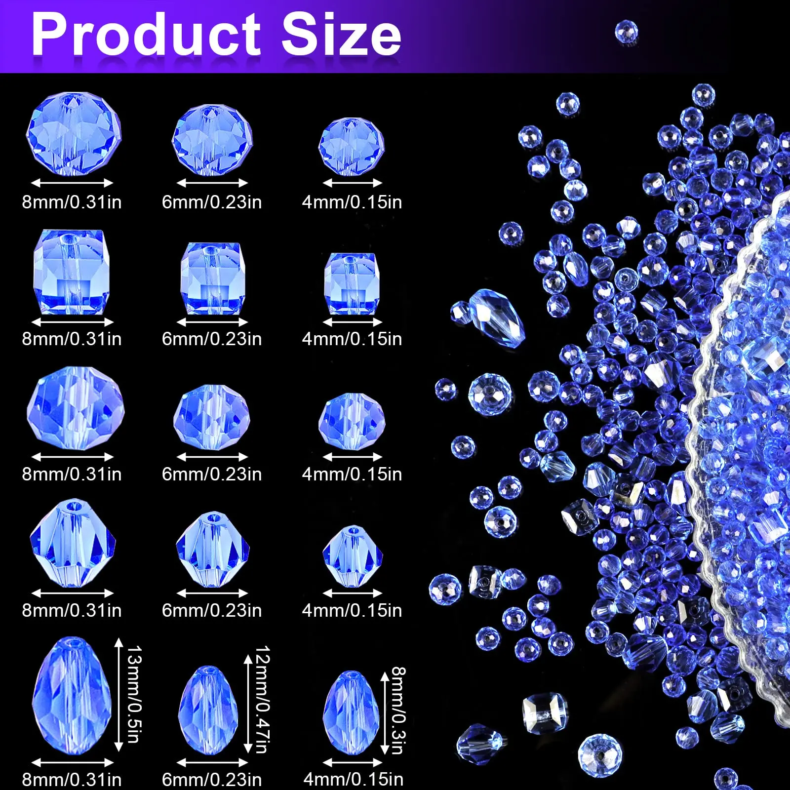 300pcs Mixed Crystal Rondelle Light AB Glass Beads for Shiny Jewelry & Crafts DIY Kit