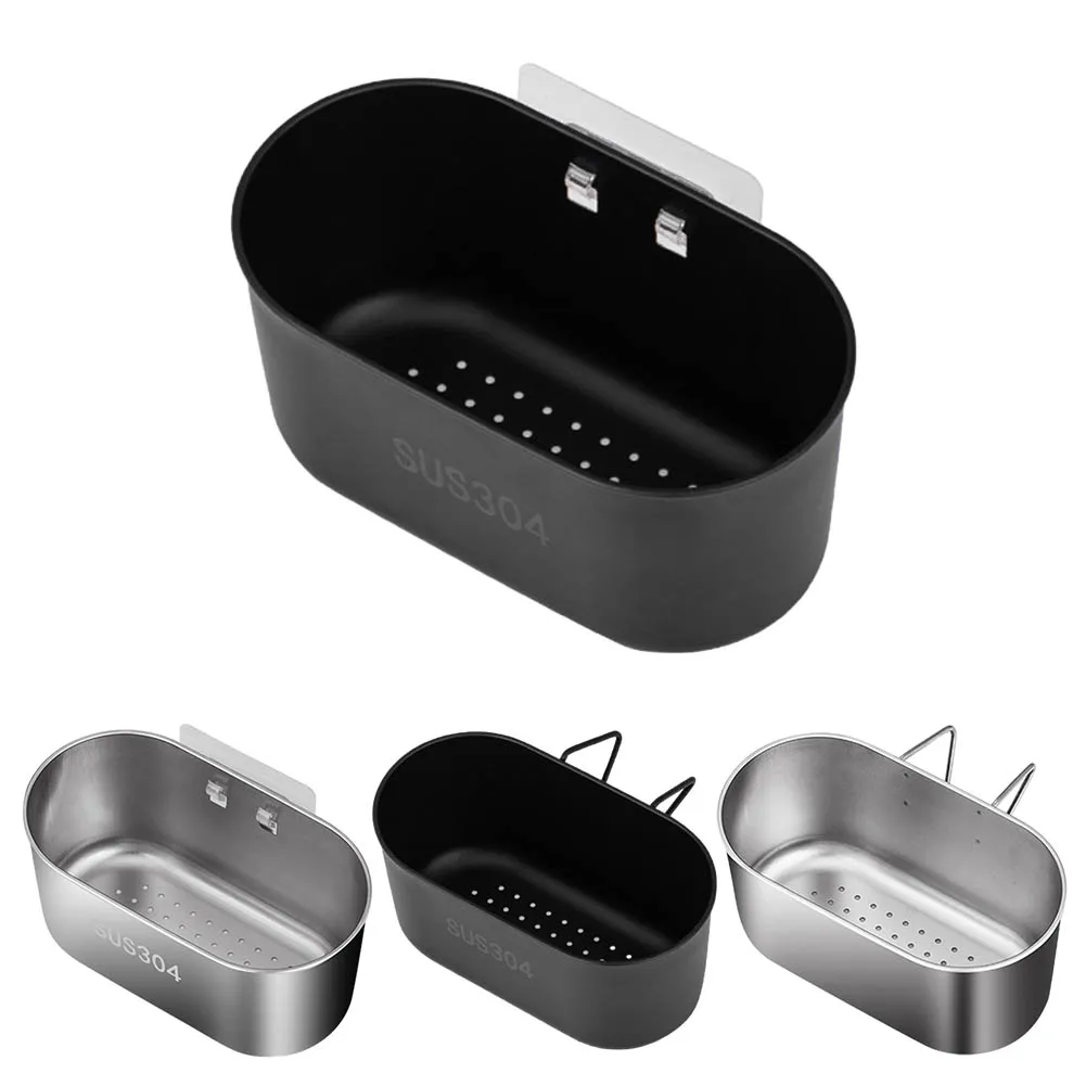 Stainless Steel Oval Shape Drain Holder Kitchen Vegetable Fruit Filter Sink Shelf Hanging Storage Strainer Basket