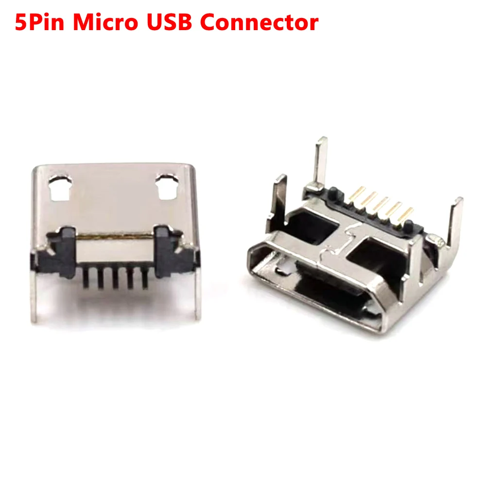 

High Quality Micro USB Type B 5pin Female Socket 4 Vertical Legs Soldering Connectors For PCB Smart Machine Interface Connector