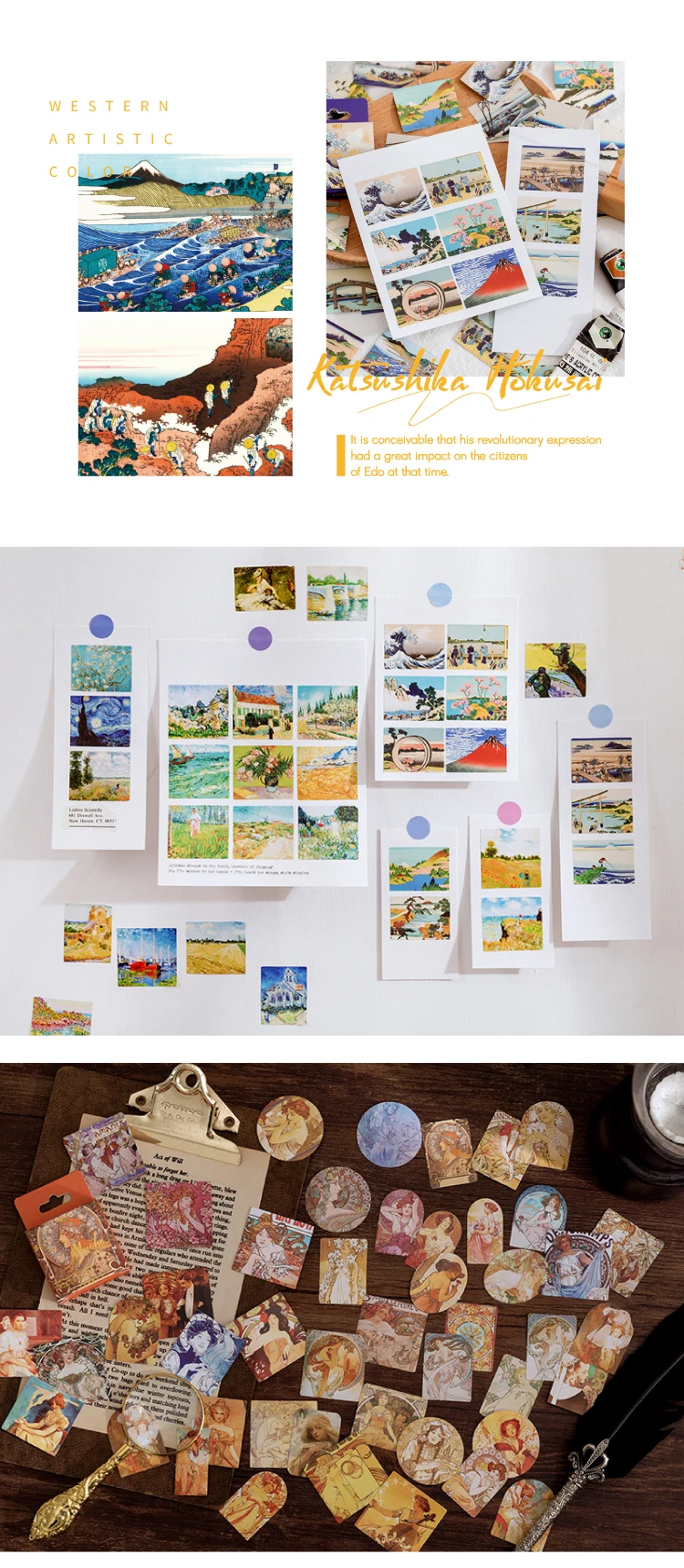 45 Stück Vintage Van Gogh Monet Weltberühmte Gemäldesammlung, dekorative Aufkleber für Scrapbooking, DIY, Versiegelung, Basteln – Detail 8