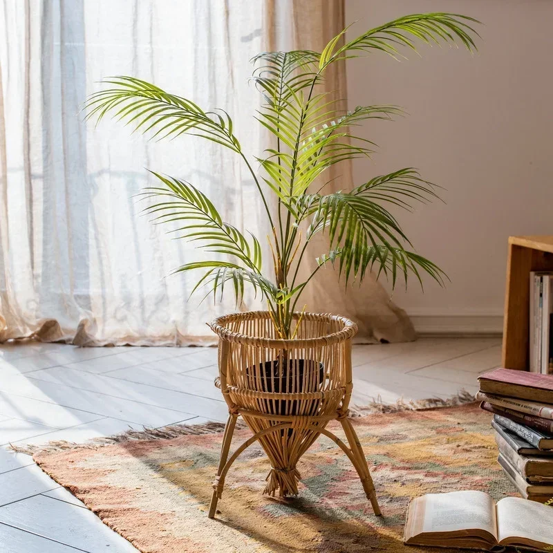 Creative Landing Flower Stand Green Plant Potted Showcase Natural Rattan Woven Basket for Living Room Balcony Shelving Display