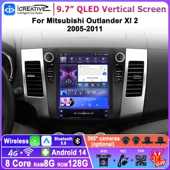Reproductor Multimedia de Radio para coche Android 14  9,7 pulgadas para Mitsubishi Outlander xl 2 2005-2011 estilo Tesla Carplay estéreo automático 4G Wifi Navi 1
