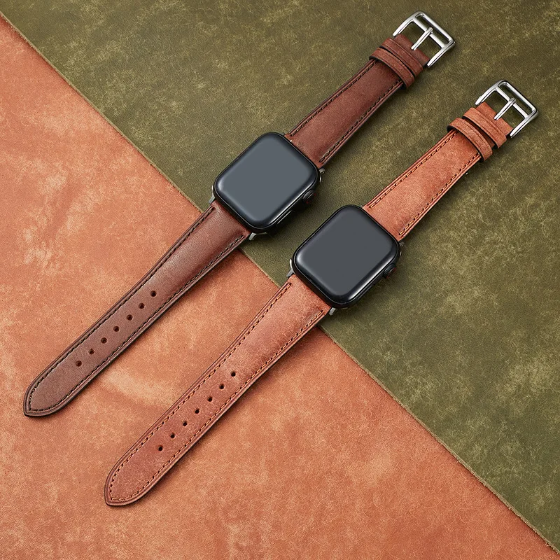 High Quality Leather Watch Strap for Watch Band 44mm 41mm 45mm 40mm 42mm 38mm Retro Cow Watchband Watch series 7 3 4 5 se