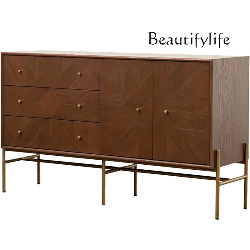 

American Light Luxury Dining Side TV Cabinet Double Door Three Drawer Personality Handmade Mosaic Solid Wood Entrance Cabinet