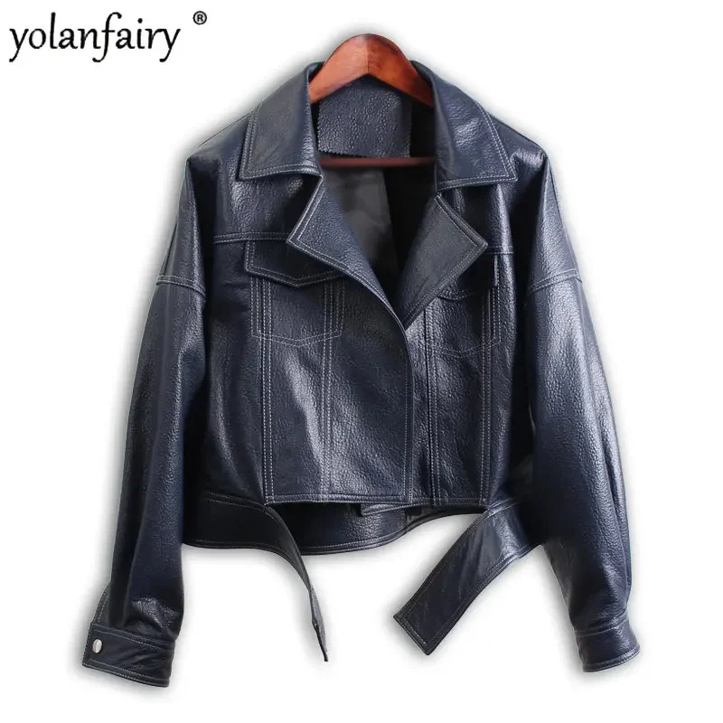 

High End Sheepskin Coat Women's Casual Leather Jacket Spring New In Outwears Female Genuine Sobretudo Feminino FC