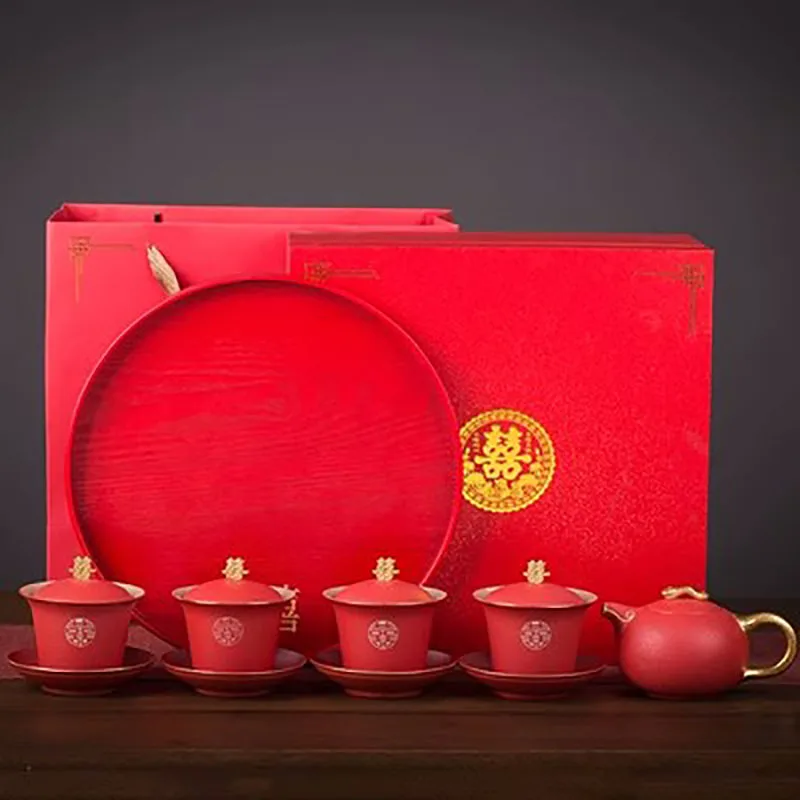 Wedding Tea Cup Set, Black Tea Pot, Three Talent Bowl Covering, Wedding Supplies