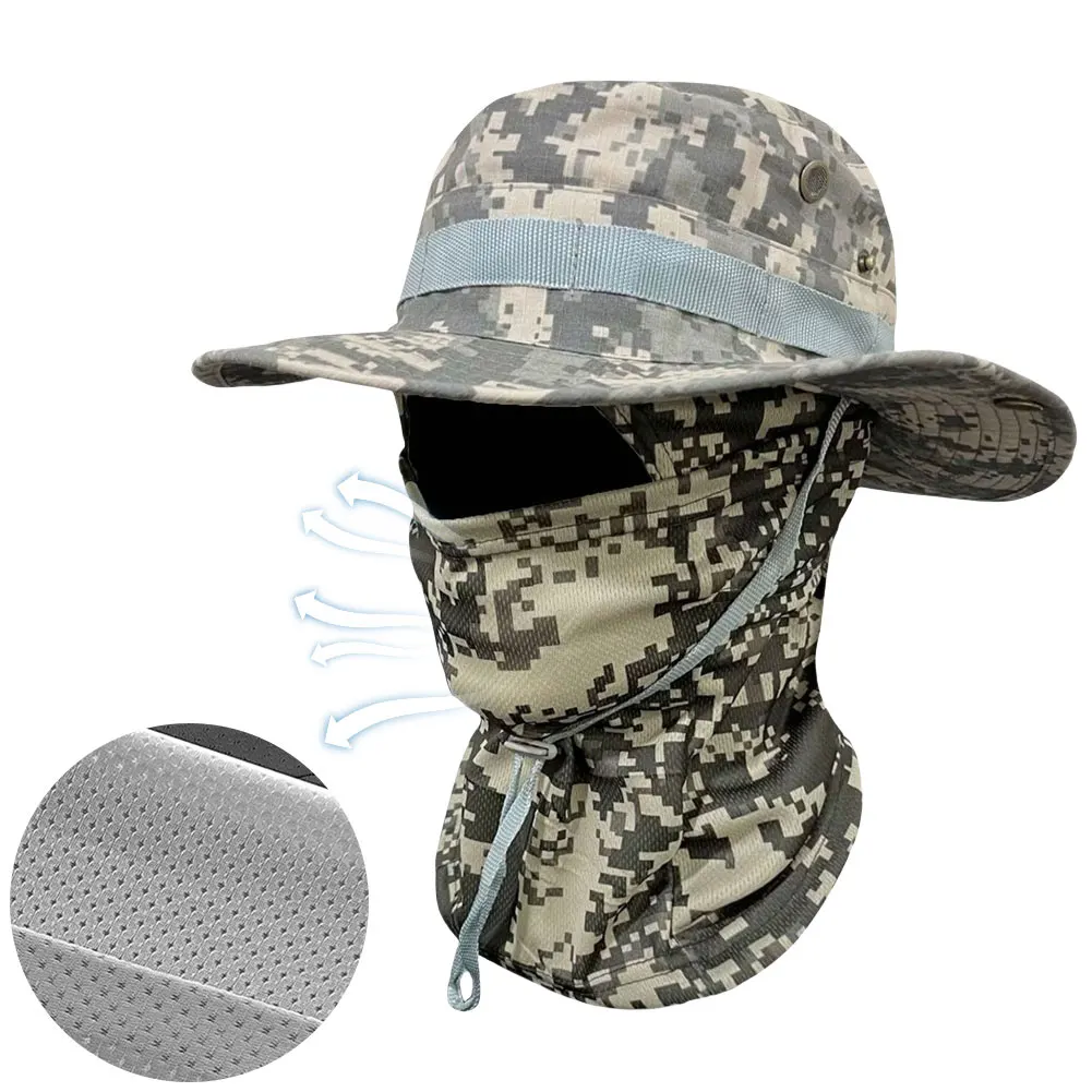 Boonie Hat Balaclava Full Face Mask Set Wide Brim Fishing Hat Sun Protection Bucket Hat for Men Women Fishing Hiking Camping
