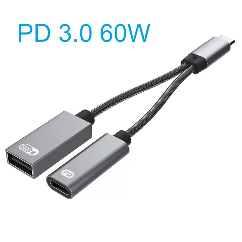 

2 in 1 USB C OTG Phone Adapter USB C 2.0 Charging Port with 60W PD Adapter Compatible for mobile phone