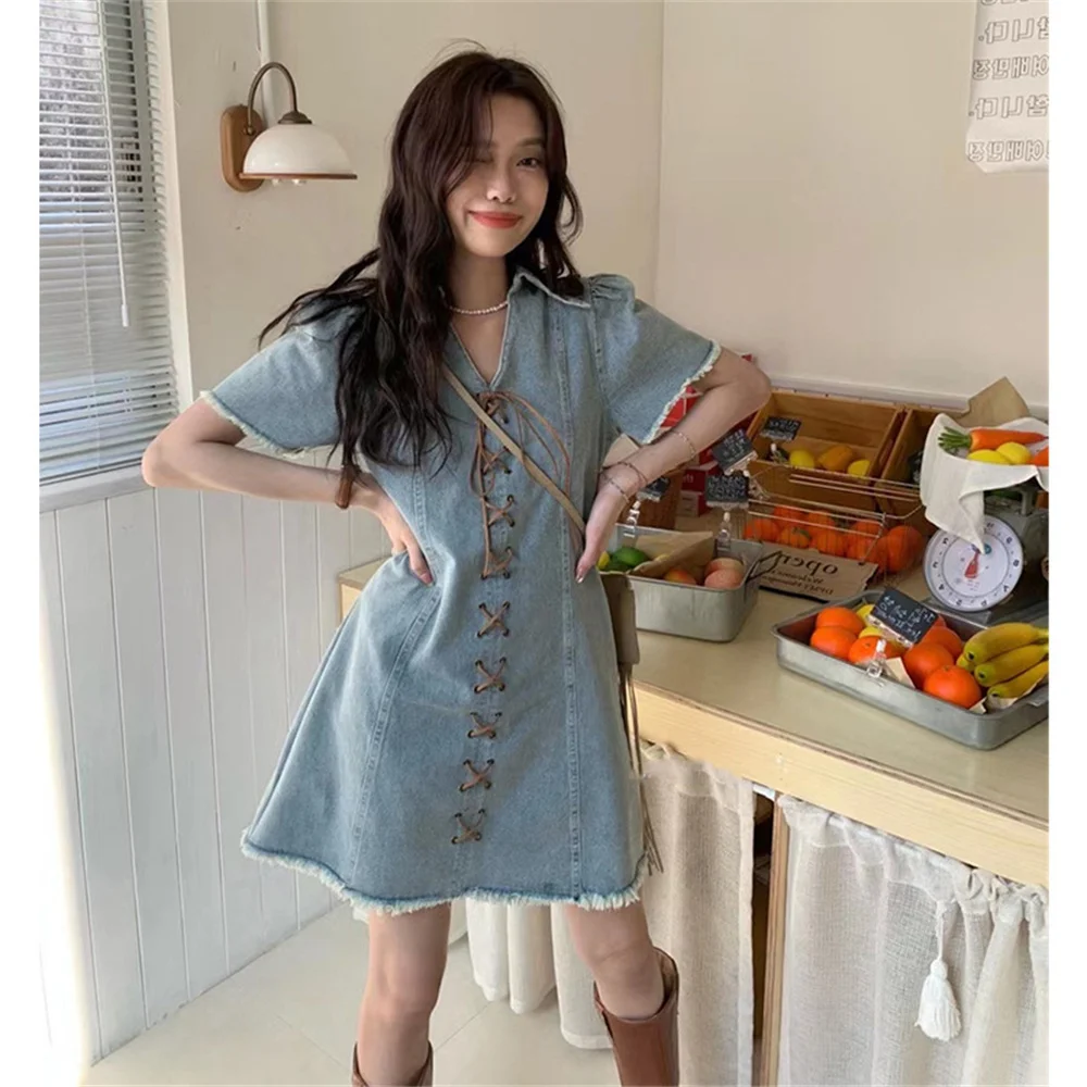 

French design sense of niche denim dress spring women 2024 new summer sense spice girls dress big size