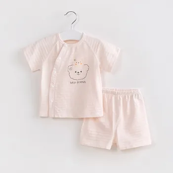 AYNIGIELL طقم ملابس رجالي صيفي مكون من قطعتين من القطن الخالص بأكمام قصيرة للفتيات من عمر 1-3 سنوات