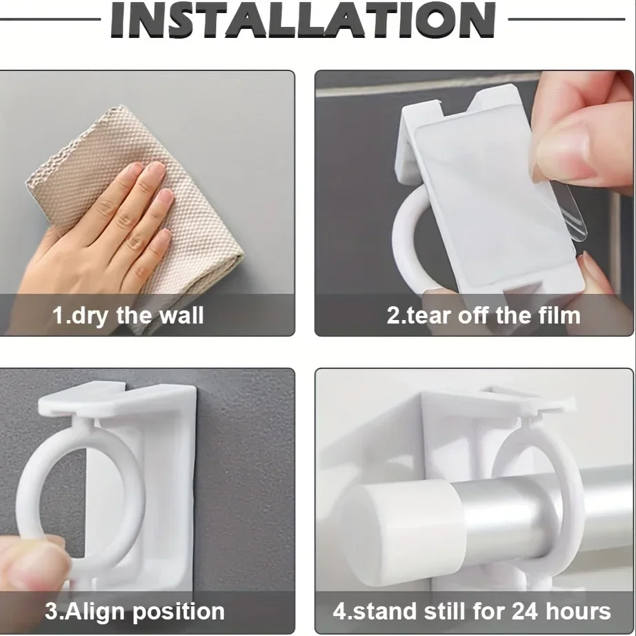 Description Picture 5 of item2-4 PCS 360° Swivel Ring Infinite Angle Self-Adhesive Tension Bracket Coat Hanger Hook Curtain Rod Bracket No Drilling Installat
