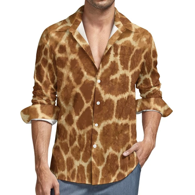 Men's Shirt Lapels Leopard Print Long Sleeve Tops Autumn Casual