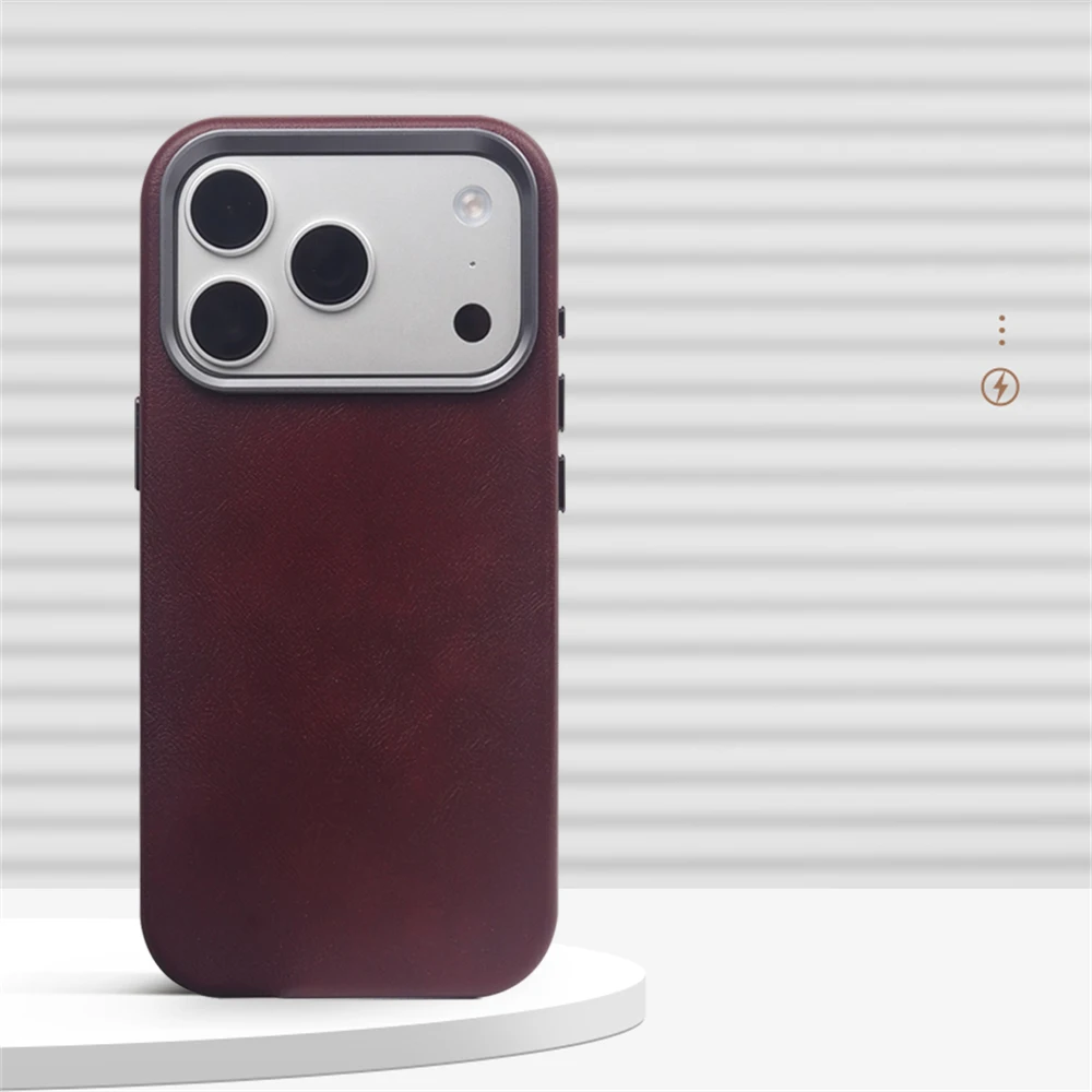 Premium Retro Leather Magnetic Phone Case with Alloy Lens & Wireless Charging Compatibility