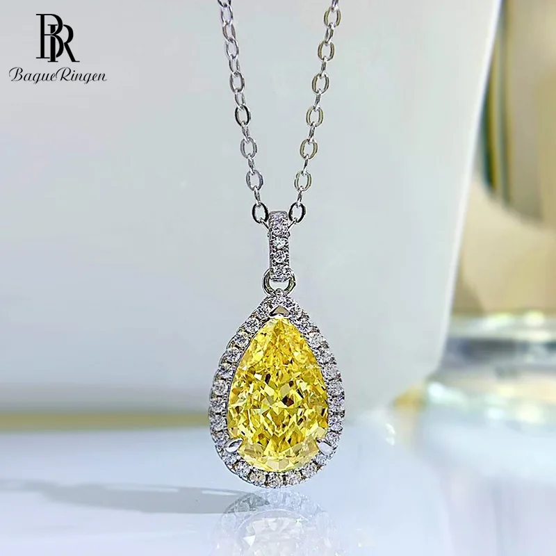 

Bague Ringen 925 Sterling Silver Necklaces For Women Water Drop Pendant Yellow Gemstone Wedding Anniversary Jewelry