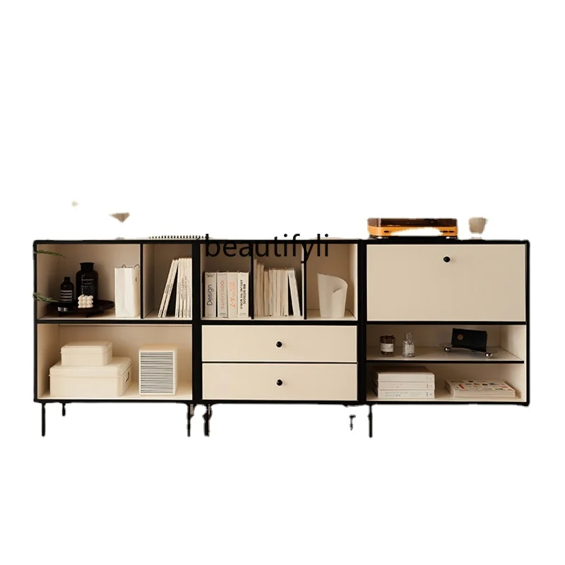 

Cream Style Combination Solid Wood Bookcase Home Living Room Display Cabinet Wall Magazine Cabinet Dining Side Storage Locker