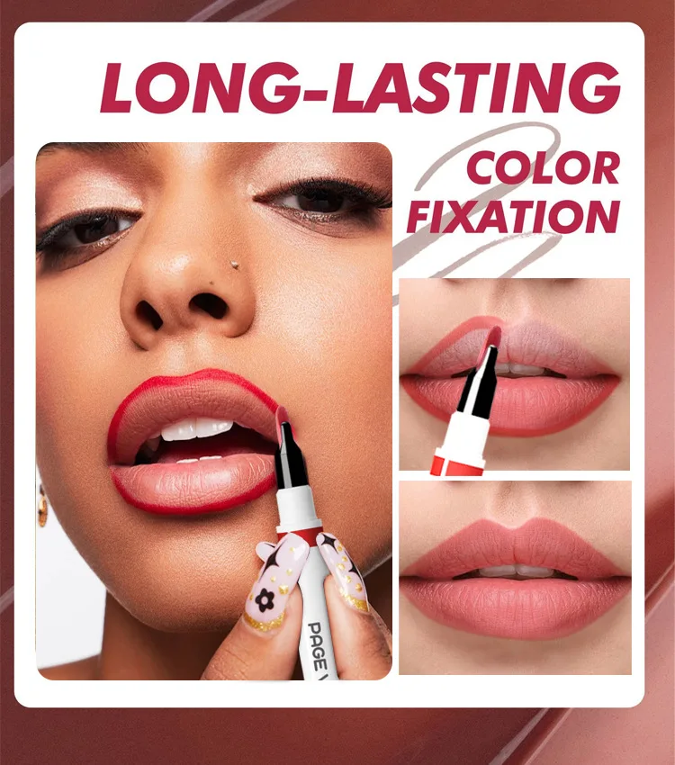 Matita per Labbra Lunga Durata, Strumento Cosmetico per Labbra, Opaca e Morbida, 2-in-1, Asciugatura Rapida, Anti-sbavatura, Penna Rossetto Naturale - immagine 2