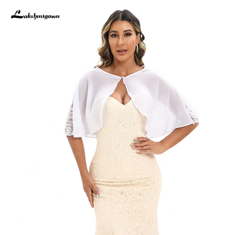 

2023 Summer White Chiffon Lace Wedding Cape Wedding Shawl Wedding Jacket Women for Wedding Dress Accessory Cover Ups Roycebridal