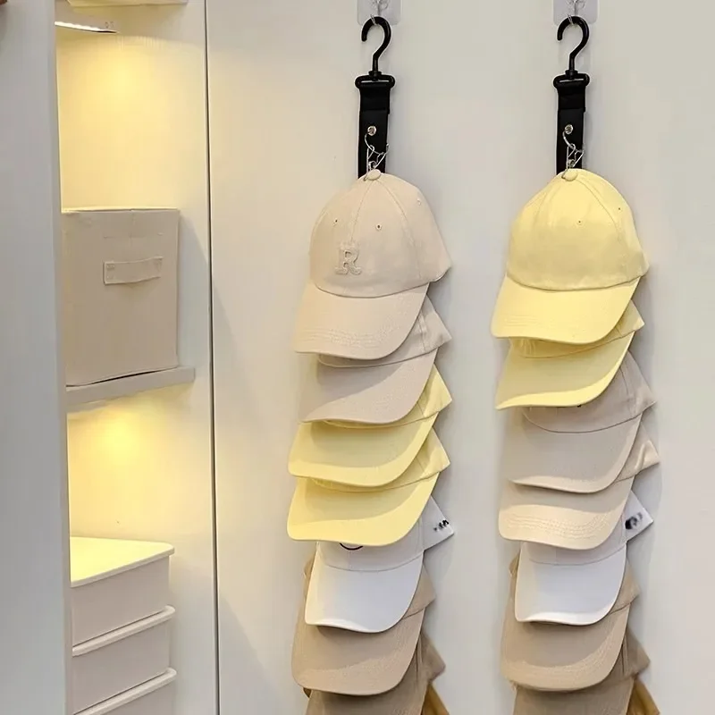 Wardrobe Storage DIY Hanger 8 Clips Hanging Closet Organizer Caps Vertical Shelf Rack Free Punch Hats Holder Multi-Purpose Hooks