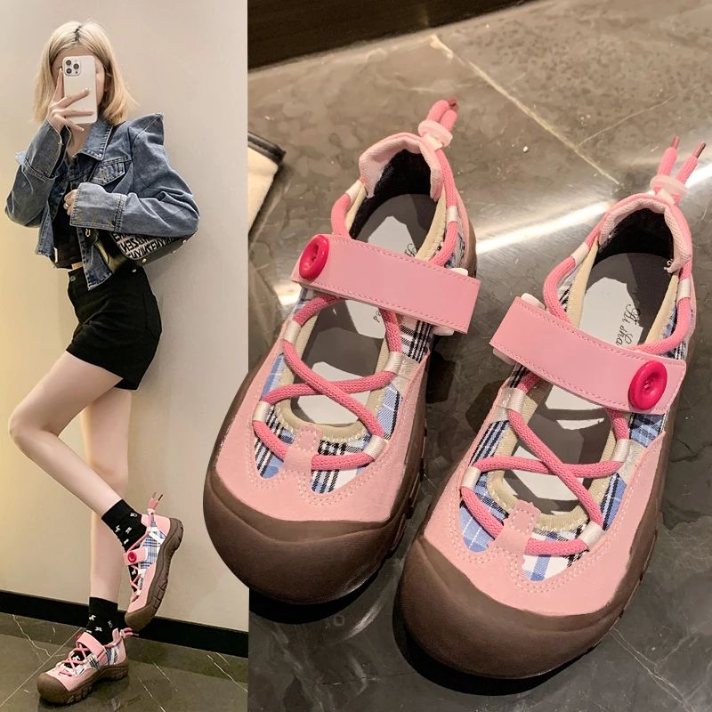 

High Appearance Level Thick Bottom Hollow Fashion All Comfortable Non-slip Breathable Sports Wear-resistant Women's Single Shoes