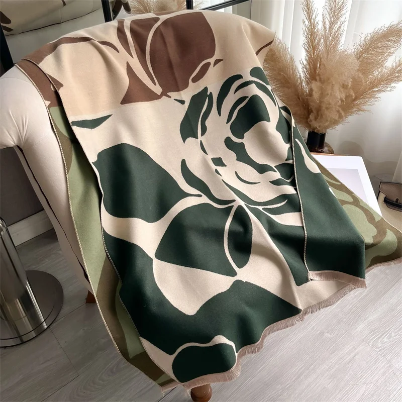 Luxury Cashmere Winter Poncho with Horse Print Shawl Wraps