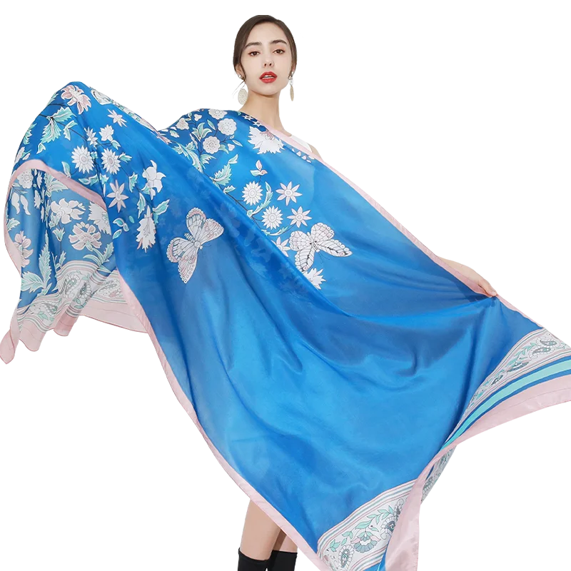 New Blue Silk Luxury Brand Bandana Scarf Women Fashion Designer Shawls Hijab Foulard Femme Pashmina 2022