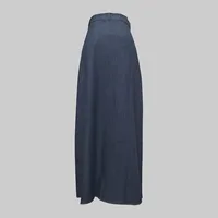 Fashion Imitation Denim H-Line High Waist Skirts Spring Summer Loose Solid Color Pockets Maxi Skirt For Women - Image 4