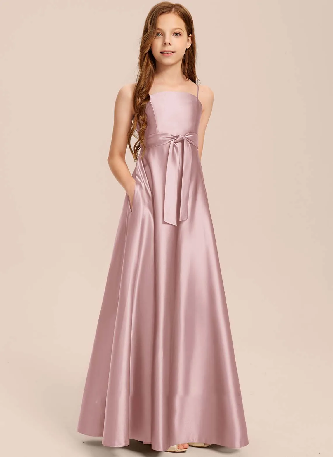 Vestidos De Dama De Honor Junior Con Escote Griego Y Largo Hasta El Suelo Oro main image 1
