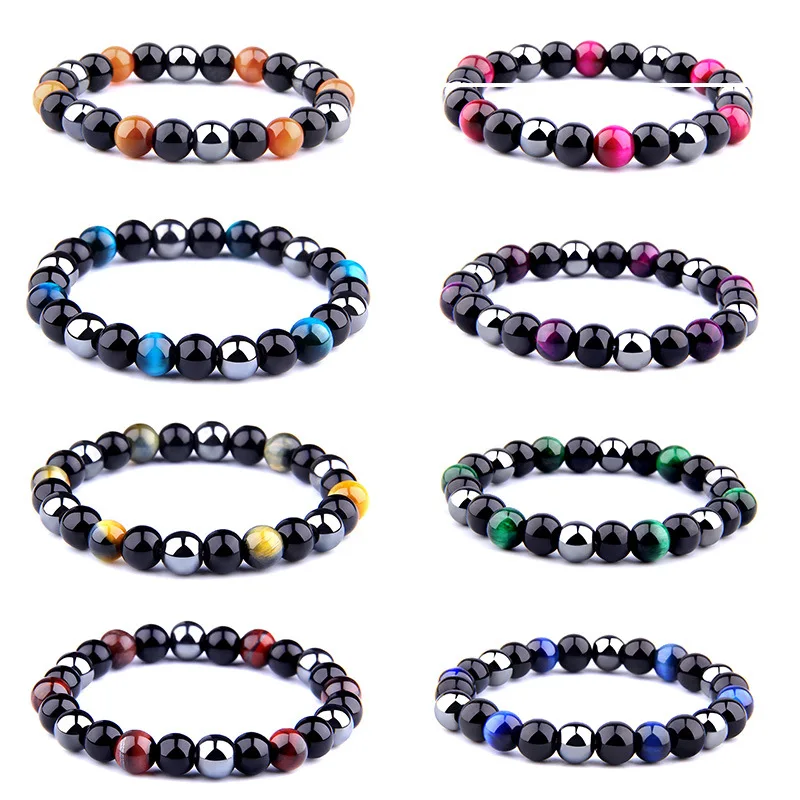 

8MM Natural Black Hematite Obsidian Tiger Eye Beads Bracelets Men for Magnetic Health Protection Women Soul Jewelry