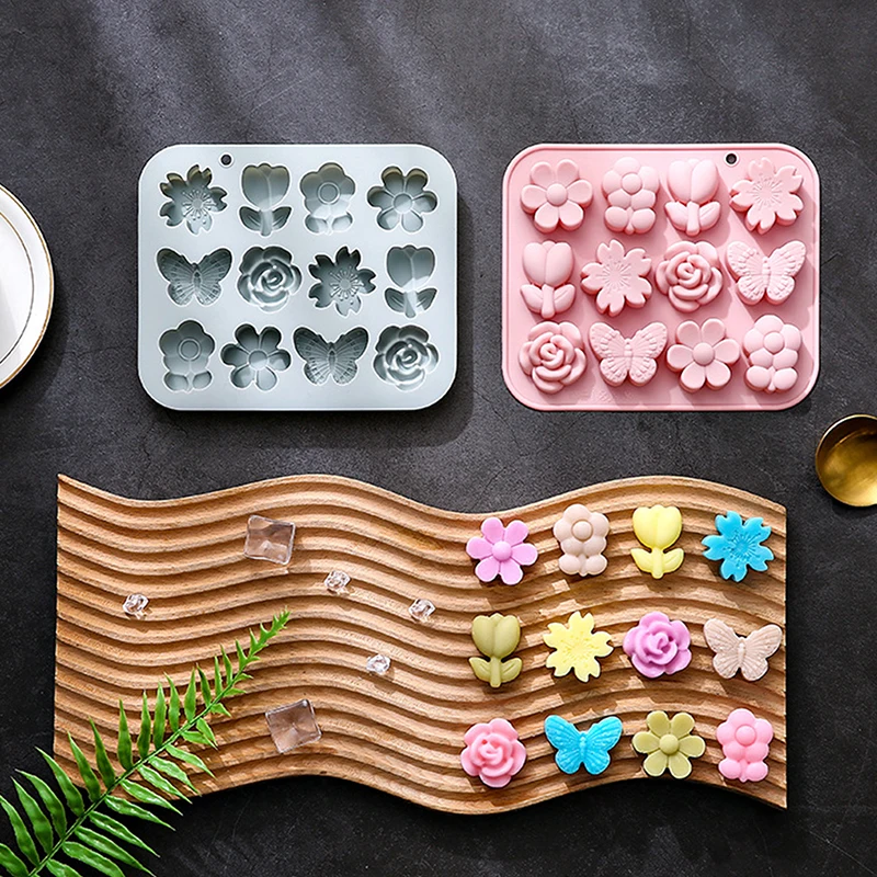 실리콘 몰드 초콜릿 캔디 케이크 젤리 몰드 퐁당 베이킹 몰드 식품 DIY 도구, 12 그리드 3D 꽃 나비 모양