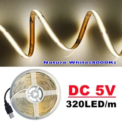 High - Density Flexible COB LED Light Strip with USB Power Supply (1M)