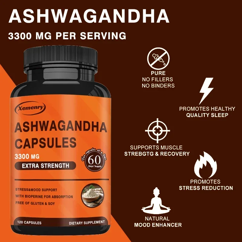 Ashwagandha Supplement Ashwagandha Extract 3300 Mg + Black Pepper Extract 5 Mg