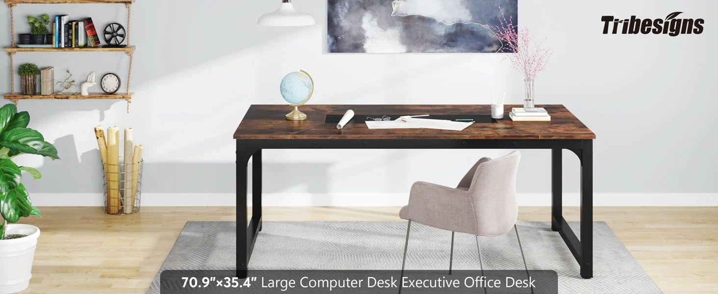 Large executive office desk with rustic brown finish