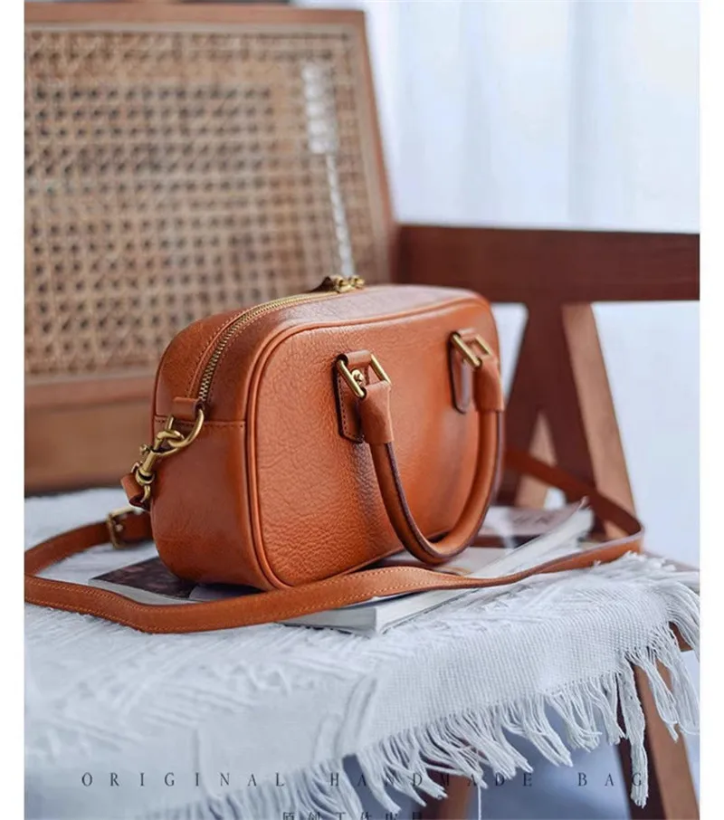 Literarische Vintage Designer handgemachte echte Leder Damen handtasche einfache Mode Luxus Rindsleder Damen Marke Umhängetasche – Detail 8