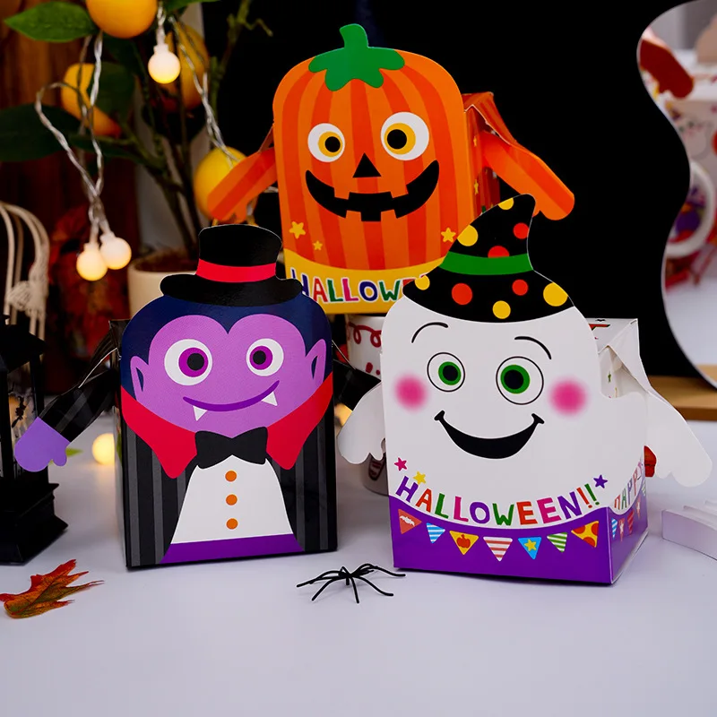 2025 New Halloween Candy Box Cartoon Ghost Pumpkin Paper Gift Cookie Box Trick Or Treat Kids Gift Halloween Party Decor Supplies