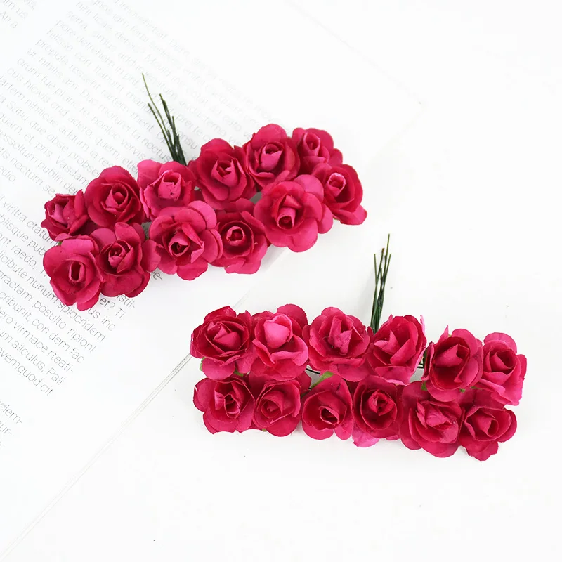 144/288 stücke 2cm Mini Papier Rose künstliche Blume für Hochzeits feier Dekoration handgemachte DIY Kranz Scrap booking Handwerk gefälschte Blume – Detail 10